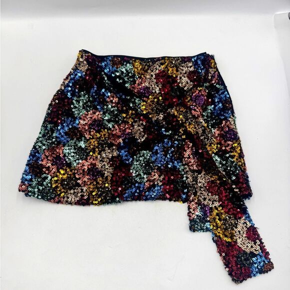 NWT Zara Multicolor Sequins Mini Skirt Front Tie Light Stretch Size US Smalll - Picture 2 of 10
